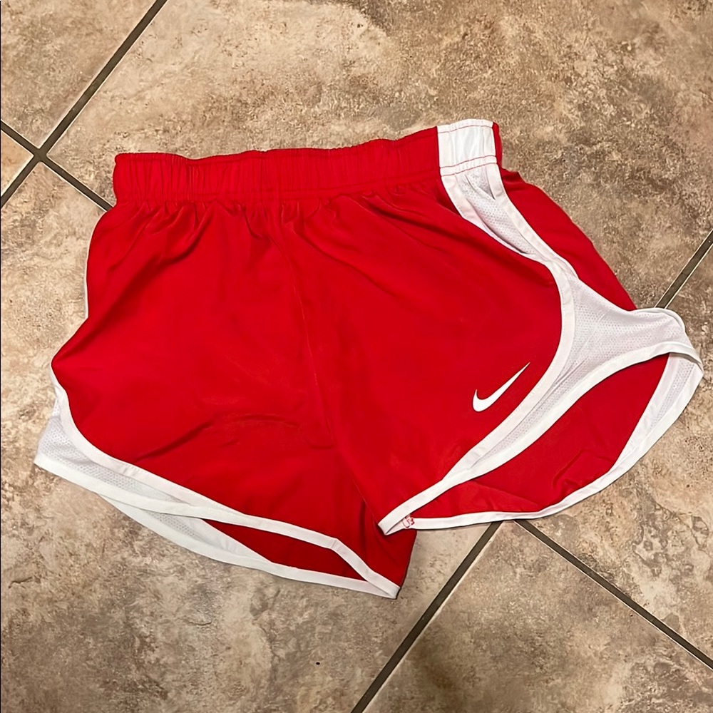 Nike Red and White Athletic Shorts with Dynamic Design